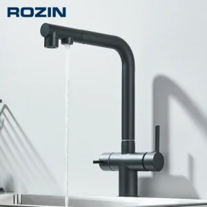 Rozin Water Purifier Kitchen Faucet Black Pull Out Flexible Filter Kitchen Faucets Crane Brass 2 in 1 Hot Cold Water Mixer Tap